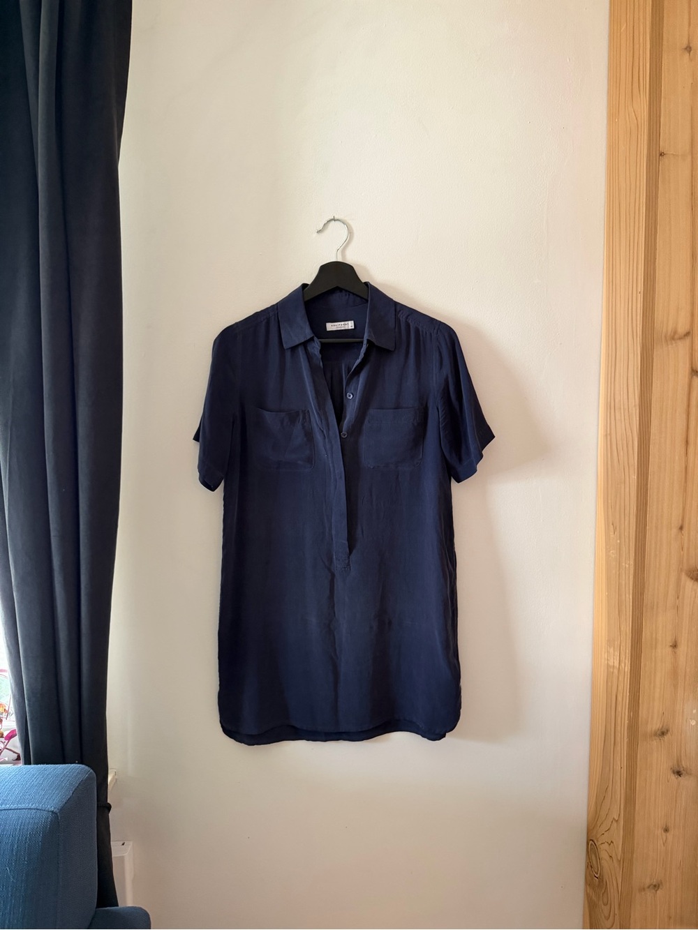 Navy Equipment Silk Shirt Dress